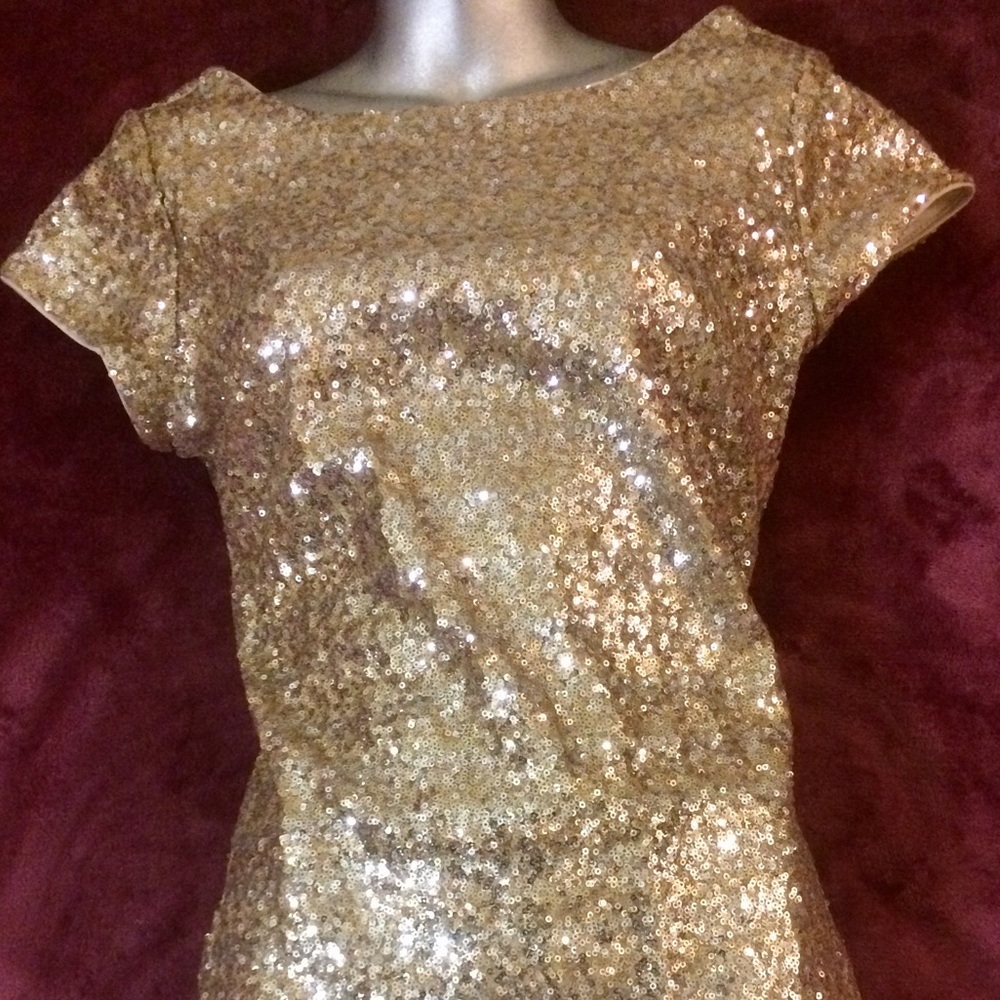 White House Black Market Sexy Gold Sequins Dress